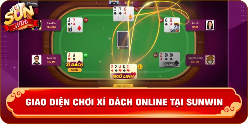 Giao diện chơi xì dách online tại Sunwin